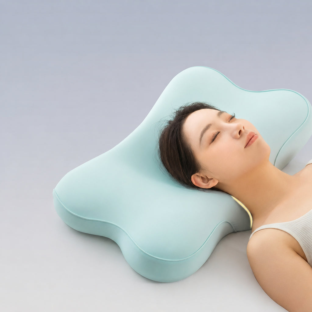 Memory Foam ErgoCloud Deep Sleep Cervical Pillow Zoned for Effortless Posture, Blue/Pink/Green