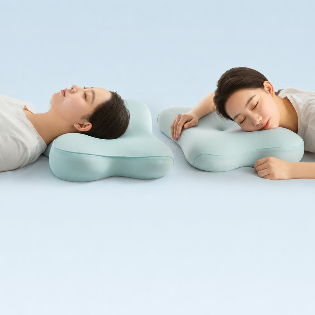 Memory Foam ErgoCloud Deep Sleep Cervical Pillow Zoned for Effortless Posture, Blue/Pink/Green