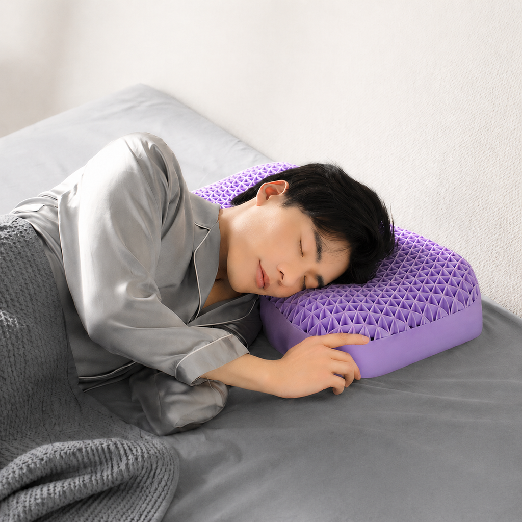 Latex Men's TPE Grid Sleep Pillow for Sleep Comfort, Gray