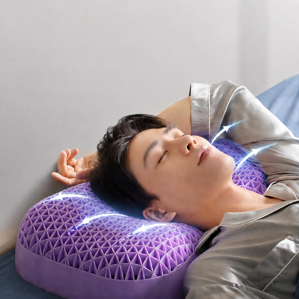 Latex Men's TPE Grid Sleep Pillow for Sleep Comfort, Gray