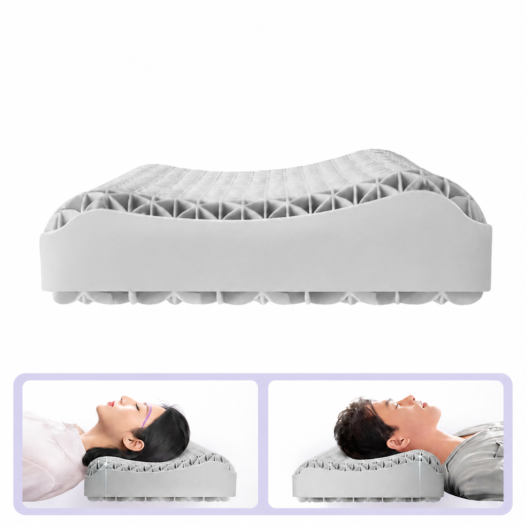 Latex TPE Grid Cooling Cervical Pillow for Side Sleeping, Gray