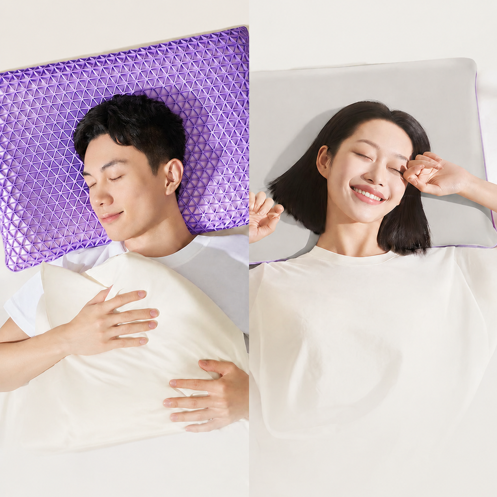 Cooling TPE Grid Memory Foam Cervical Pillow for Neck Support, UP Free Pillow