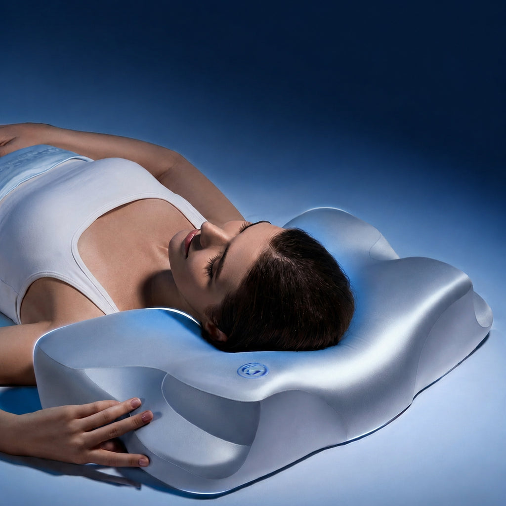 3D Cervical Memory Foam Pillow for Neck Support, White/Gray/Navy/Blue