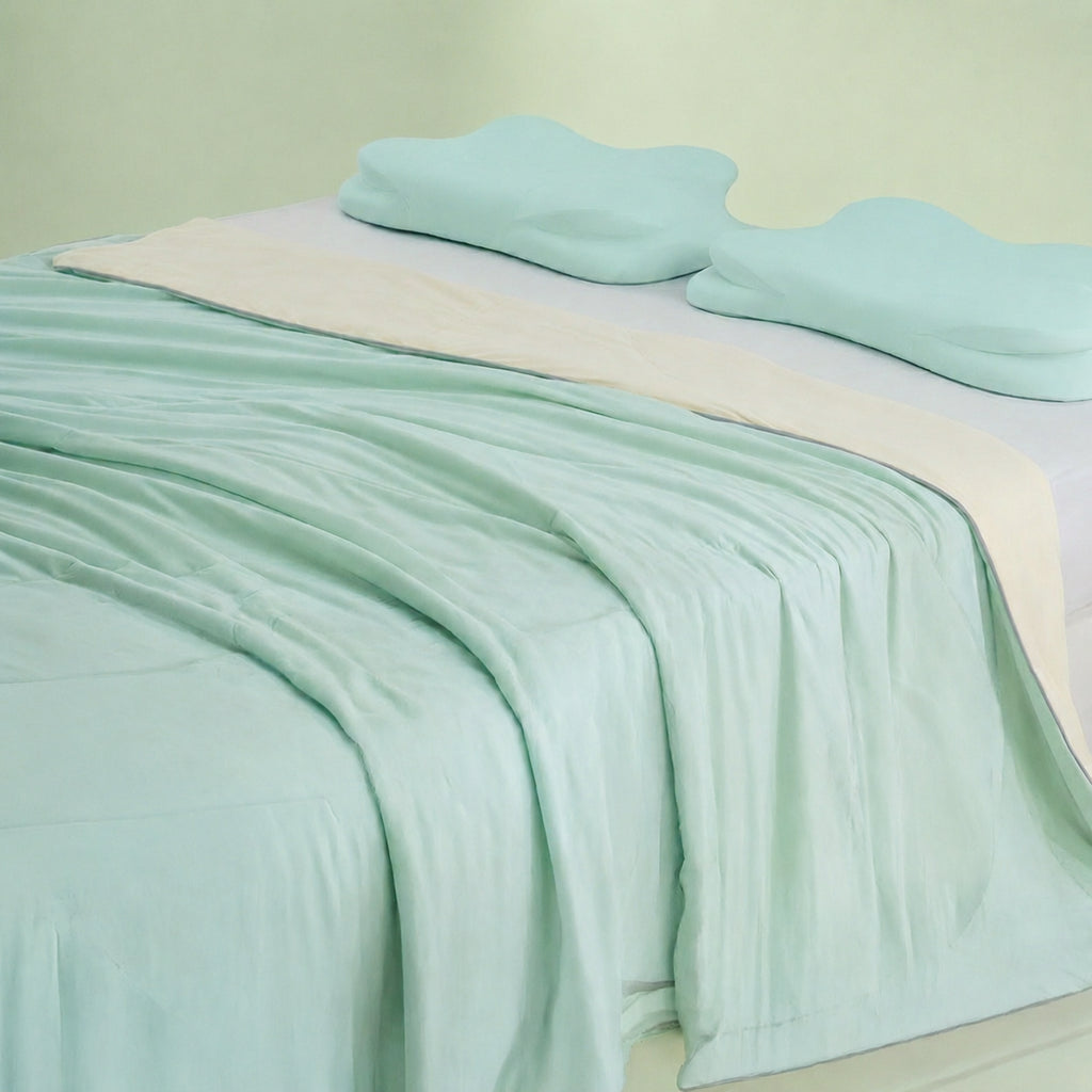 Silk Tea-Infused Cool Summer Quilt for Bedding Comfort, Green, 79x91 in