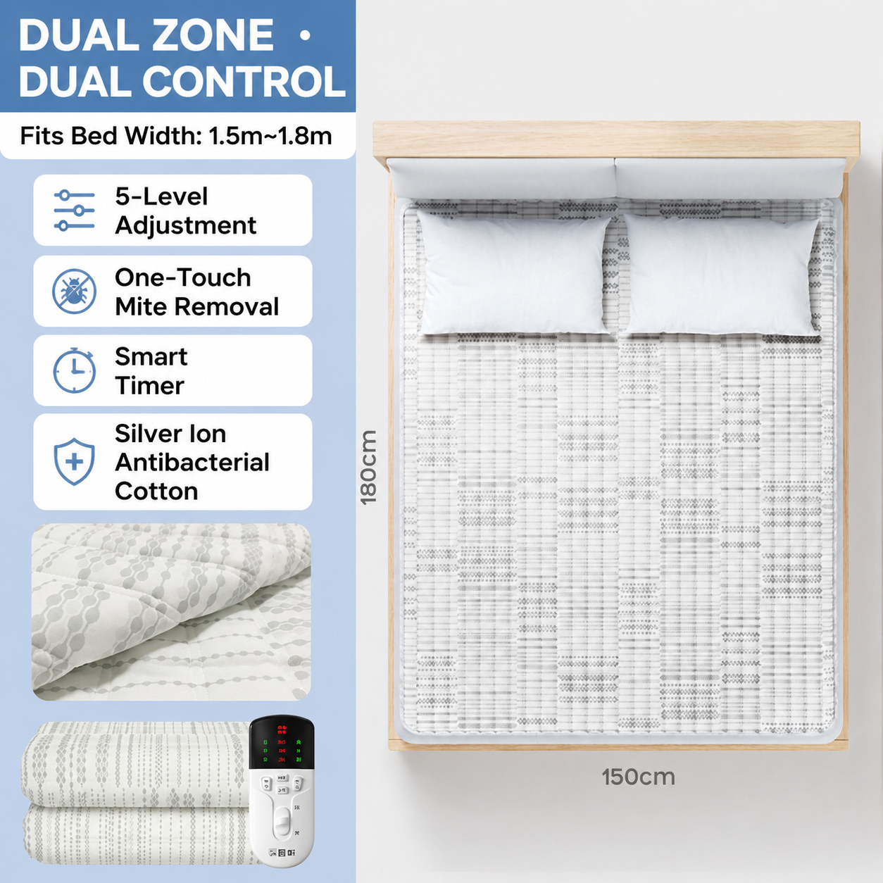 Dual-Zone Heated Mattress Pad
