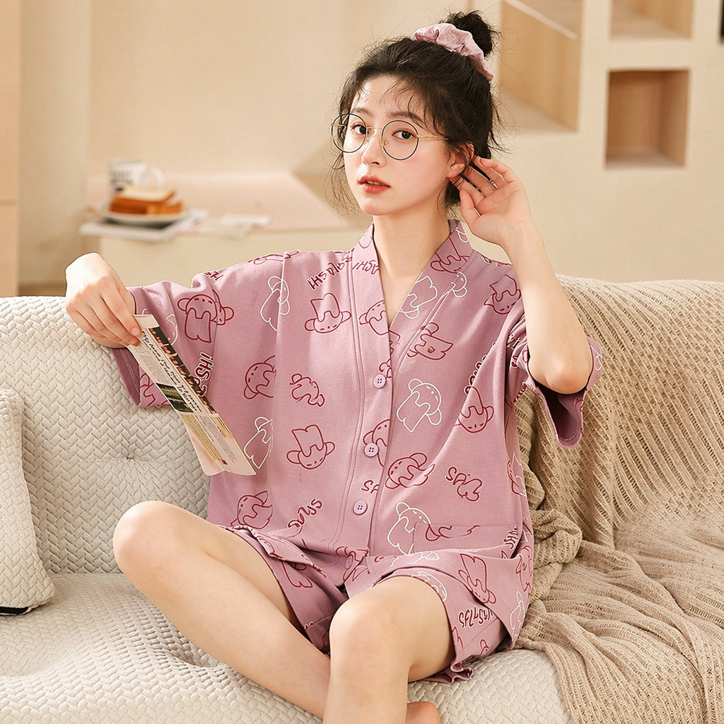 Oversized Cotton Kimono Sleep Set