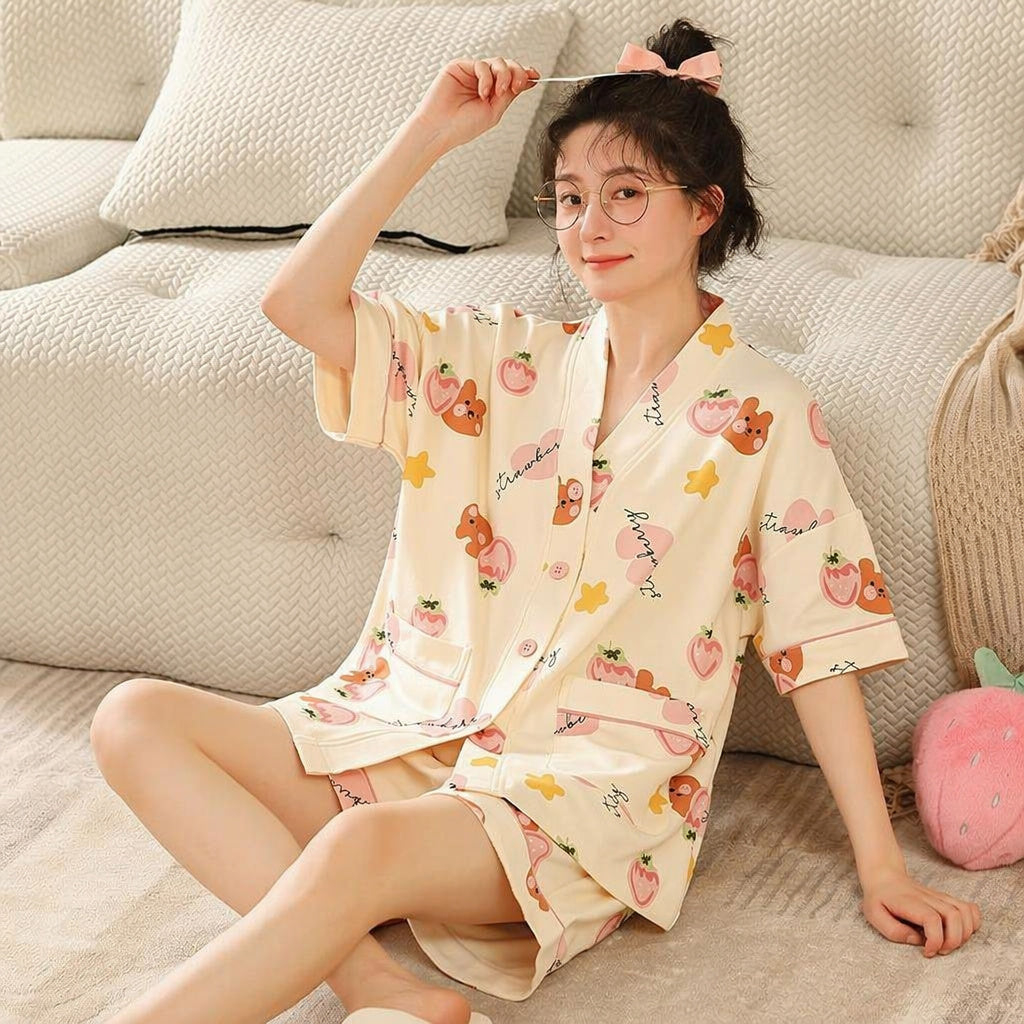 Oversized Cotton Kimono Sleep Set