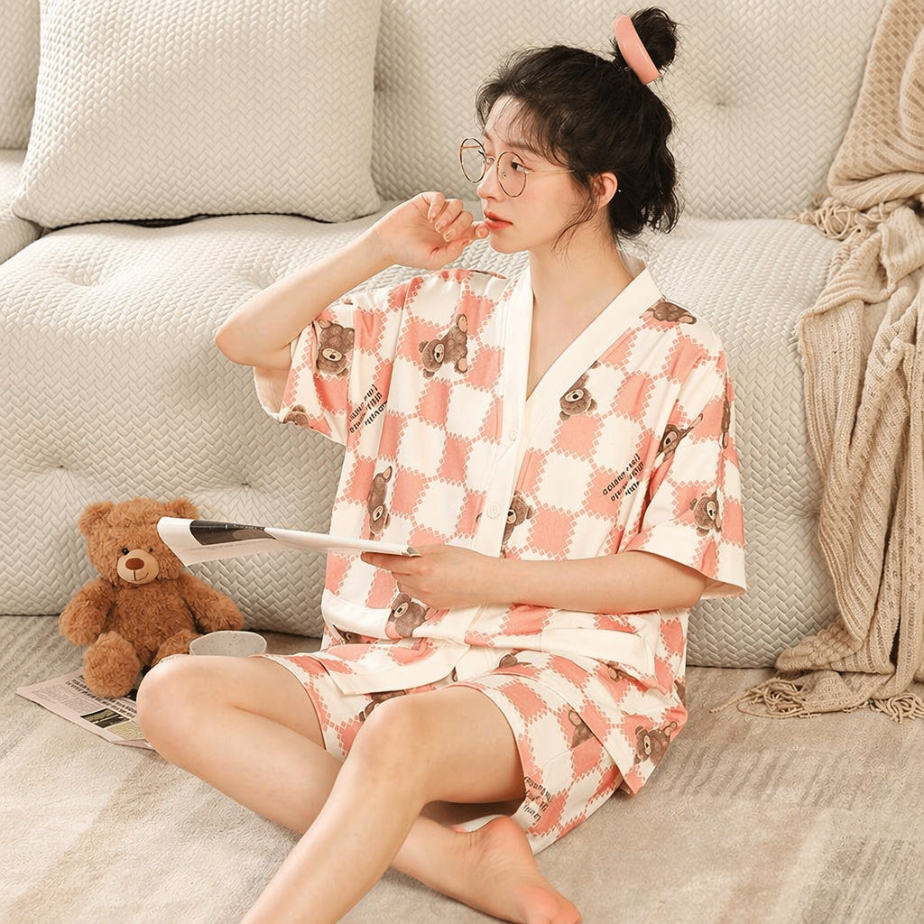Oversized Cotton Kimono Sleep Set