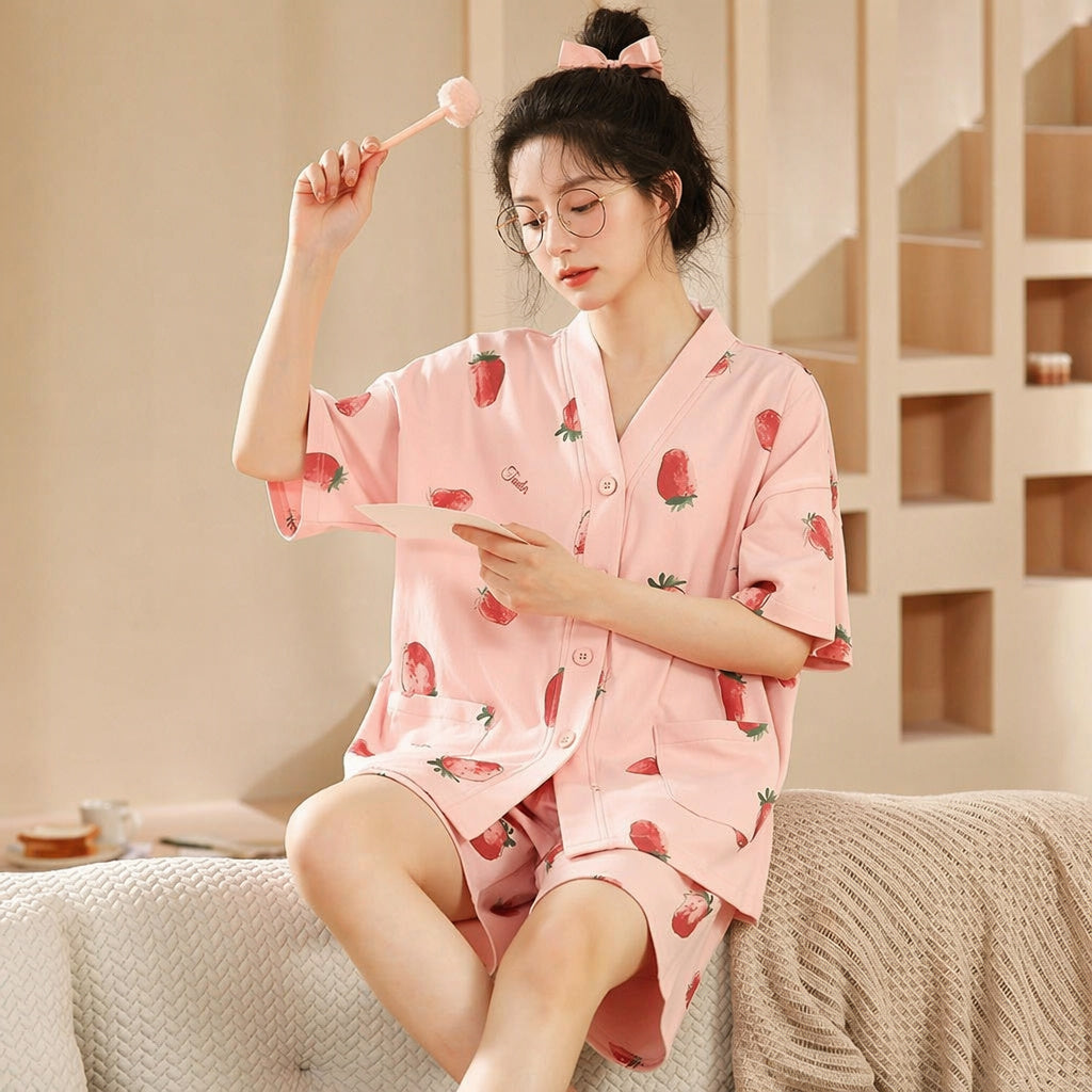 Oversized Cotton Kimono Sleep Set