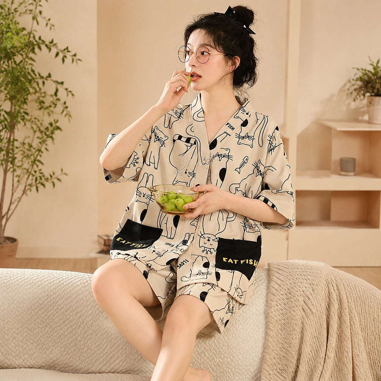 Oversized Cotton Kimono Sleep Set