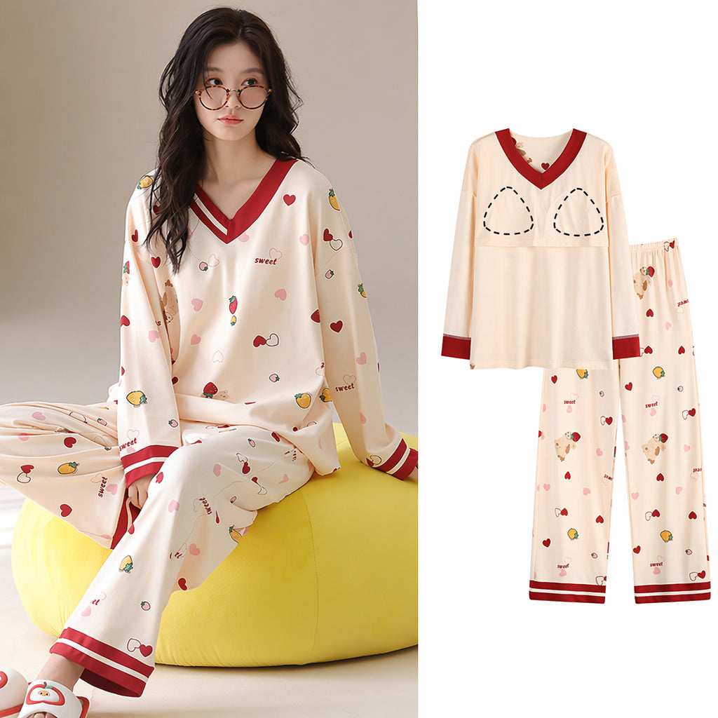 Cotton Pajama Set With Bra