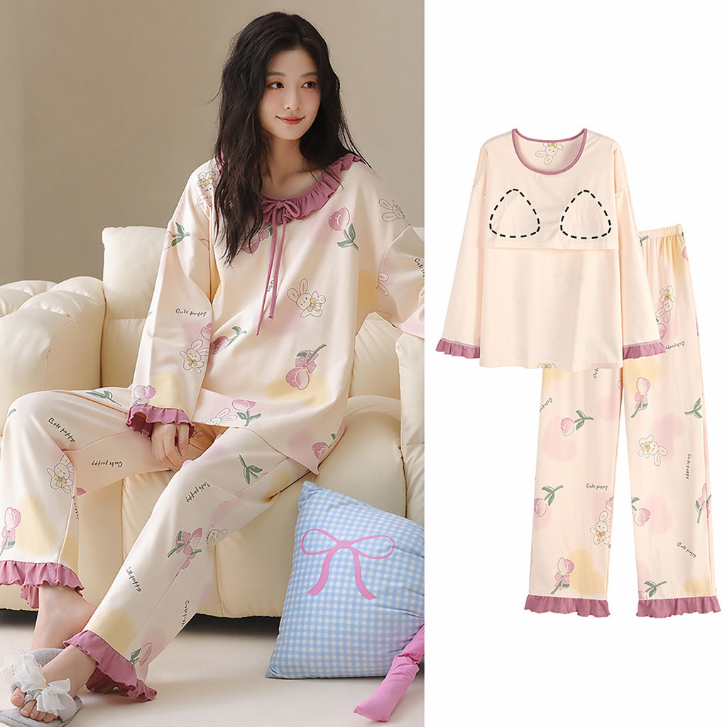 Cotton Pajama Set With Bra