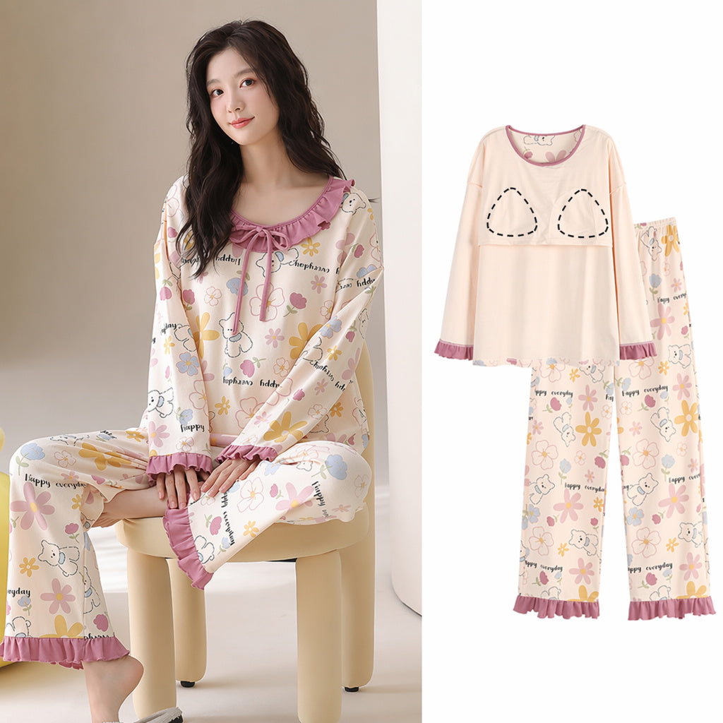 Cotton Pajama Set With Bra