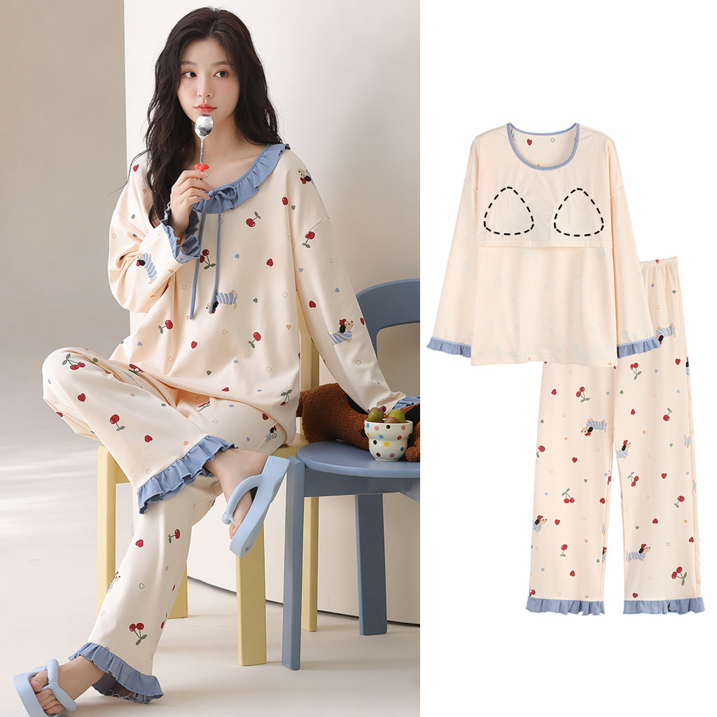 Cotton Pajama Set With Bra