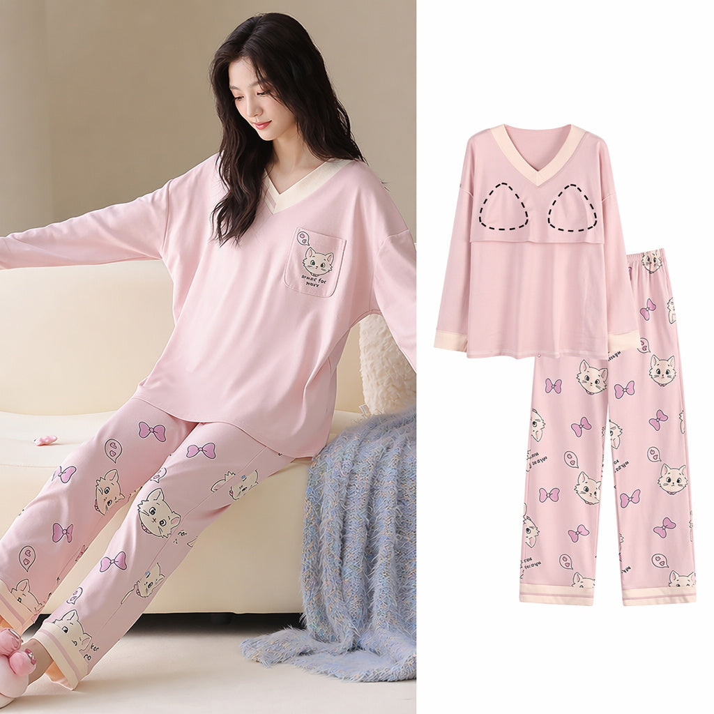 Cotton Pajama Set With Bra
