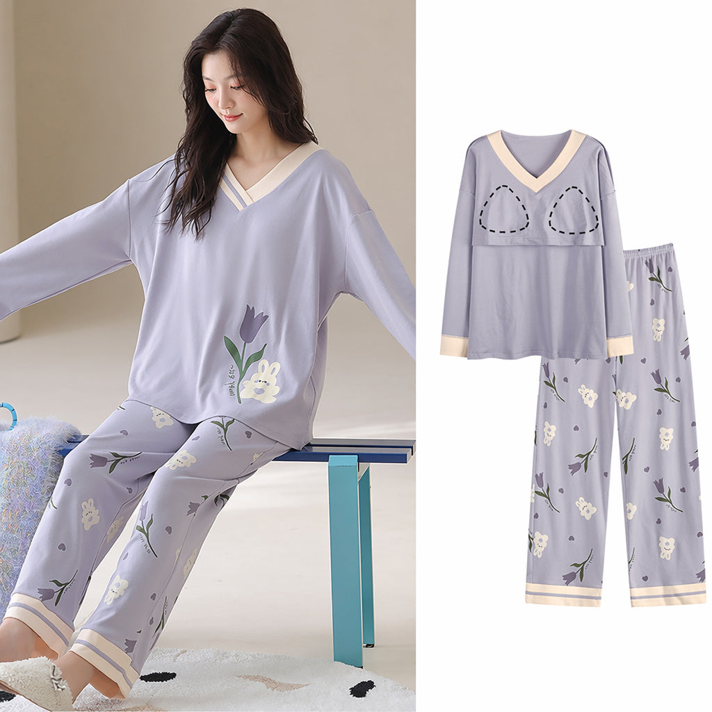 Cotton Pajama Set With Bra