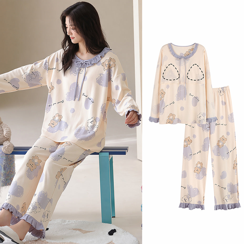 Cotton Pajama Set With Bra