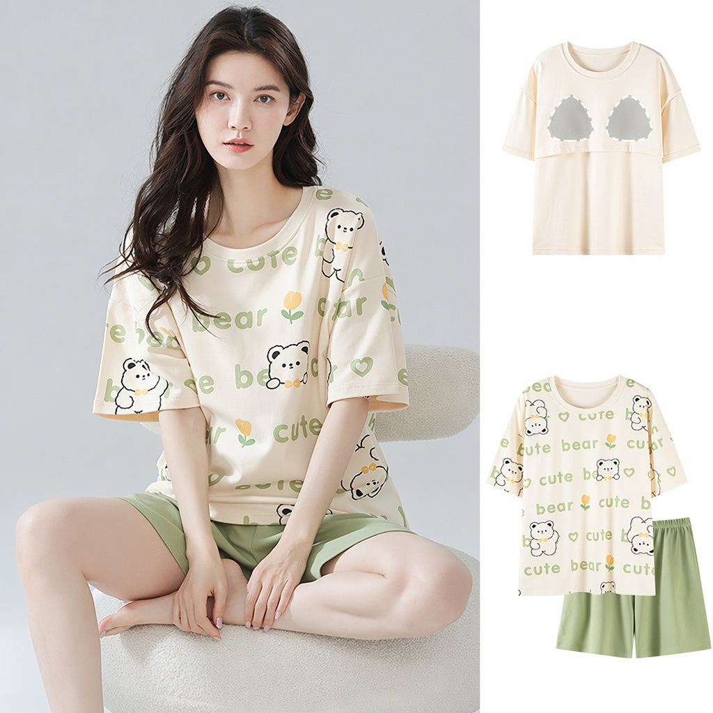 Cotton Built-In Bra Pajamas