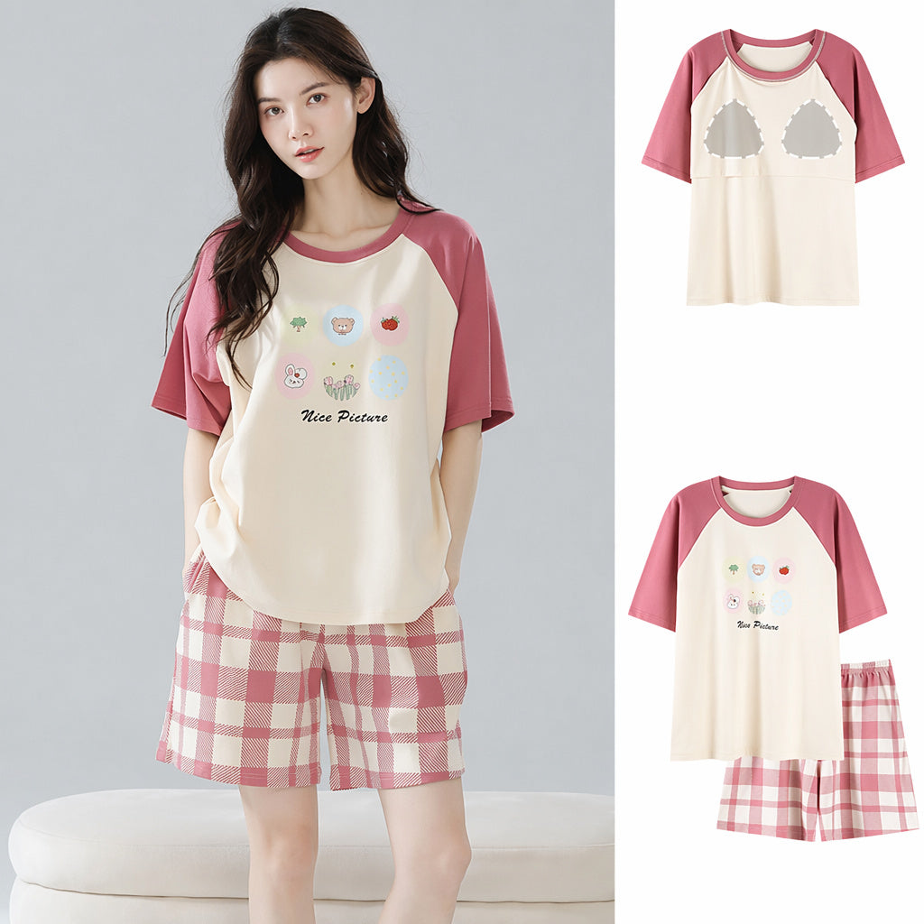 Cotton Built-In Bra Pajamas