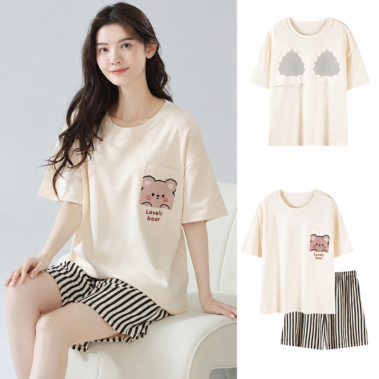 Cotton Built-In Bra Pajamas