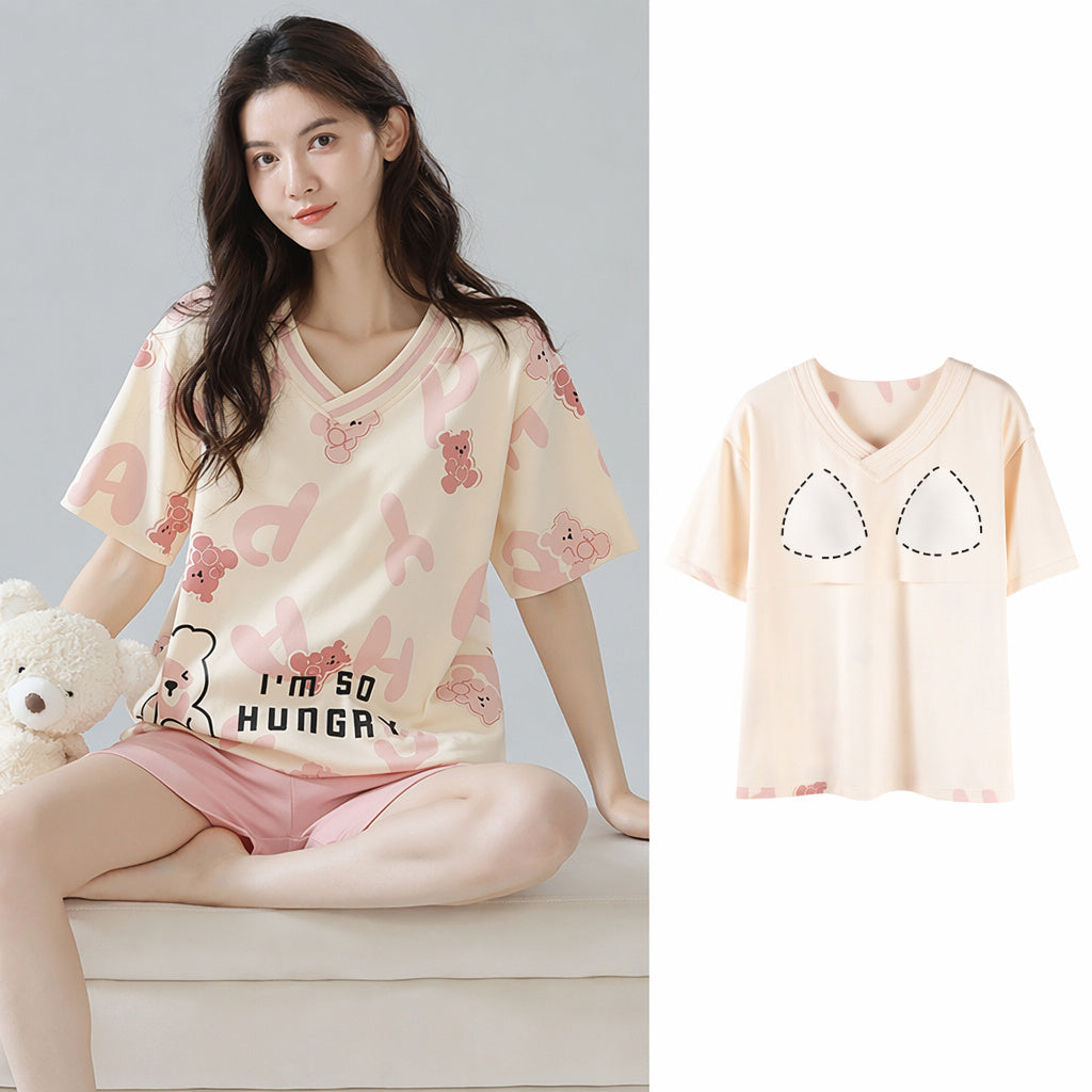 Cotton Built-In Bra Pajamas