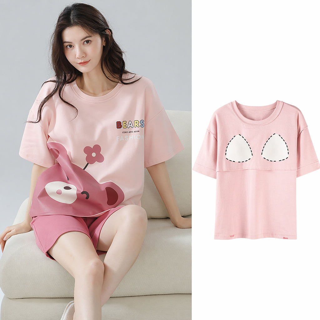 Cotton Built-In Bra Pajamas