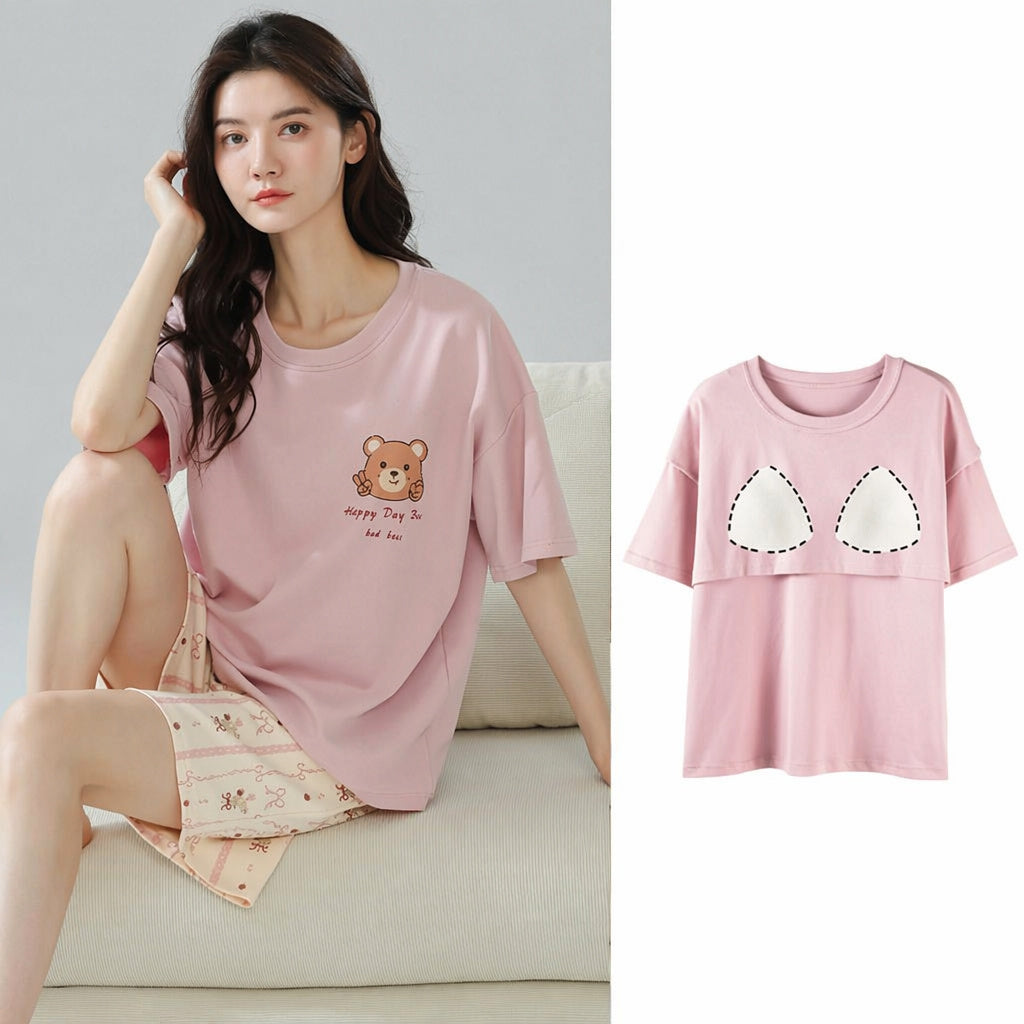 Cotton Built-In Bra Pajamas