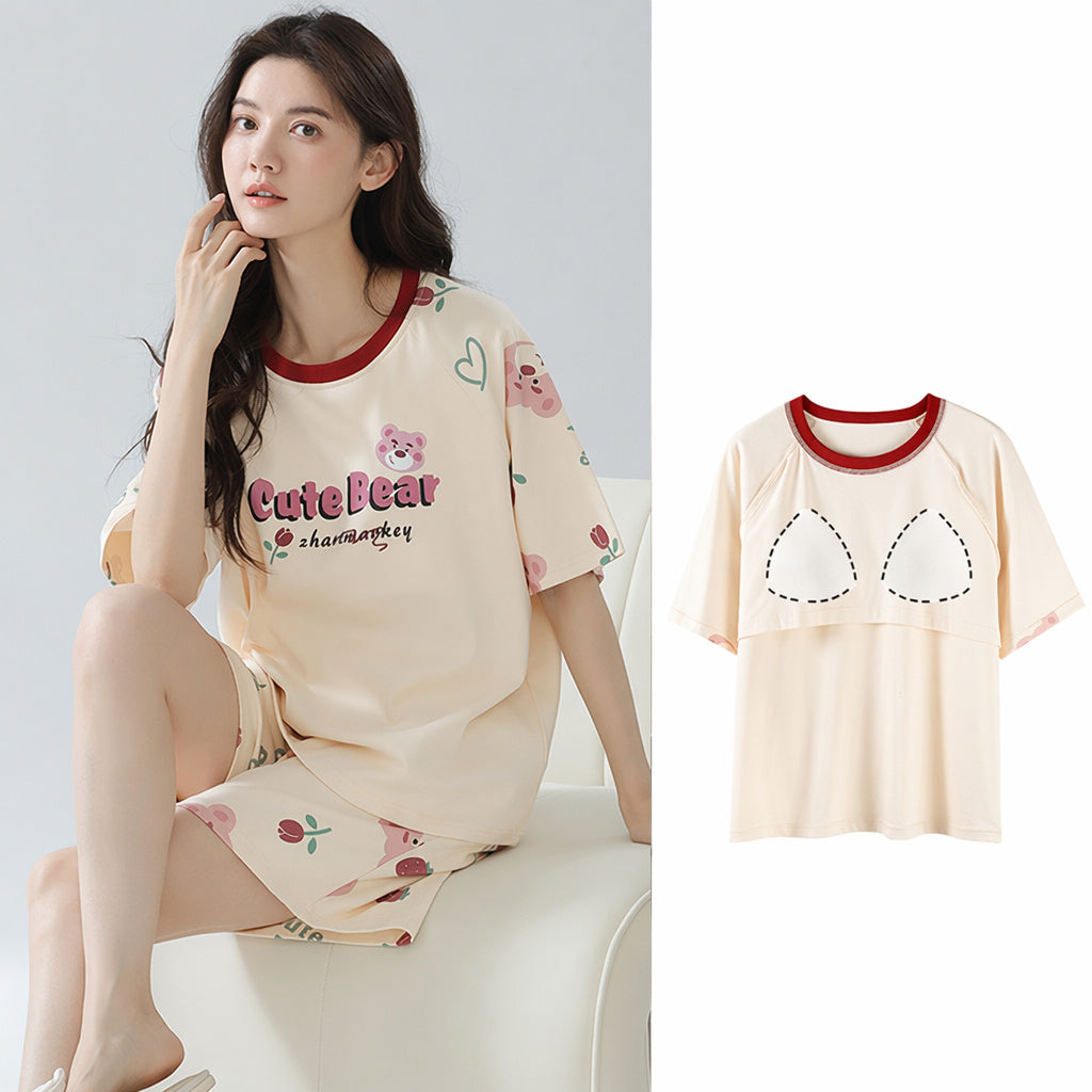 Cotton Built-In Bra Pajamas