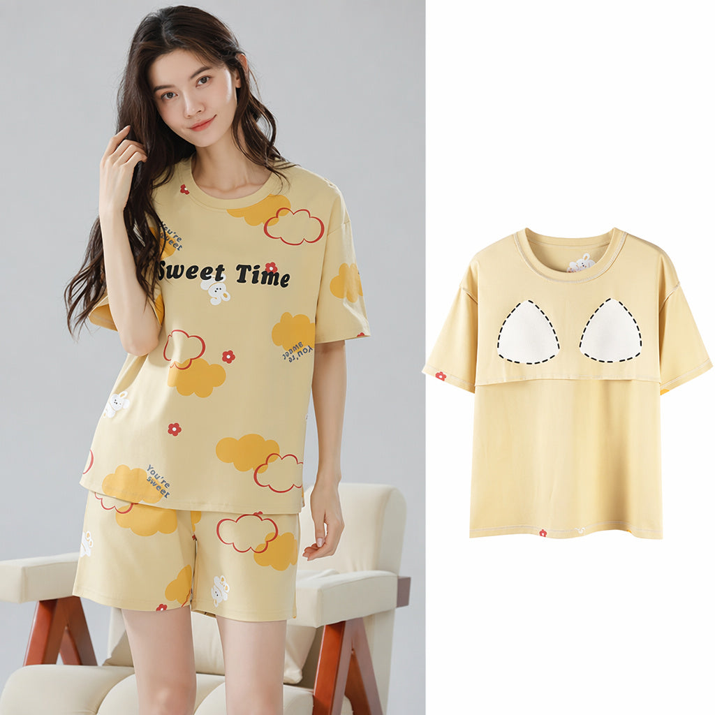 Cotton Built-In Bra Pajamas
