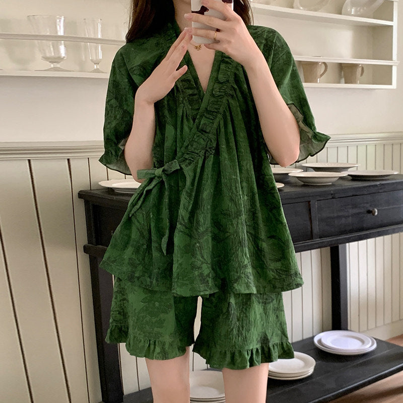 Chinese Tie-Front Pajama Set