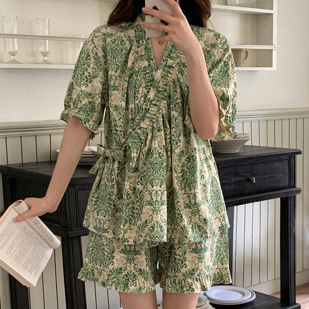 Chinese Tie-Front Pajama Set