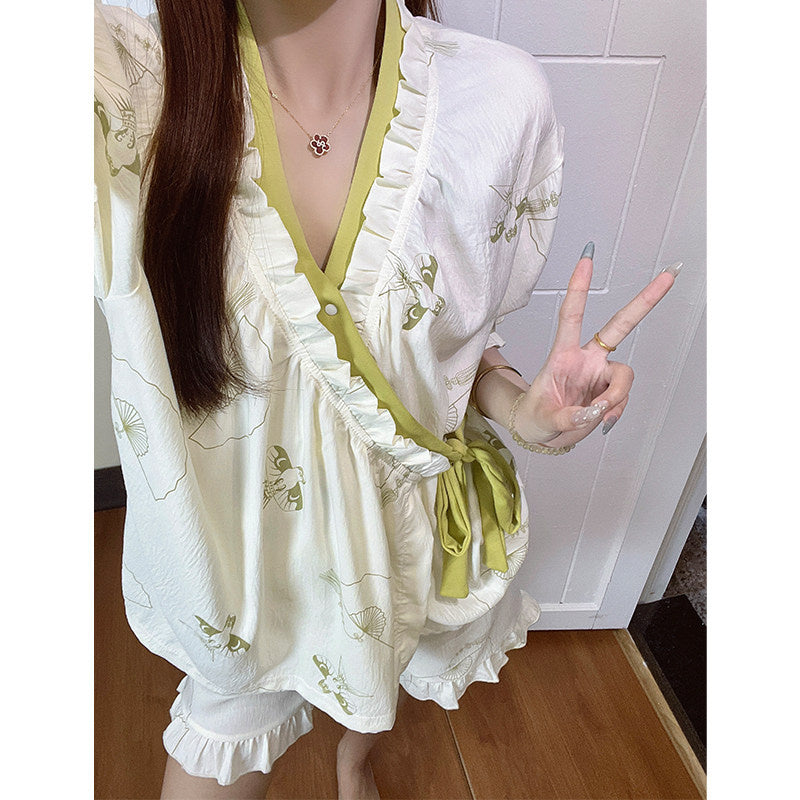 Chinese Tie-Front Pajama Set