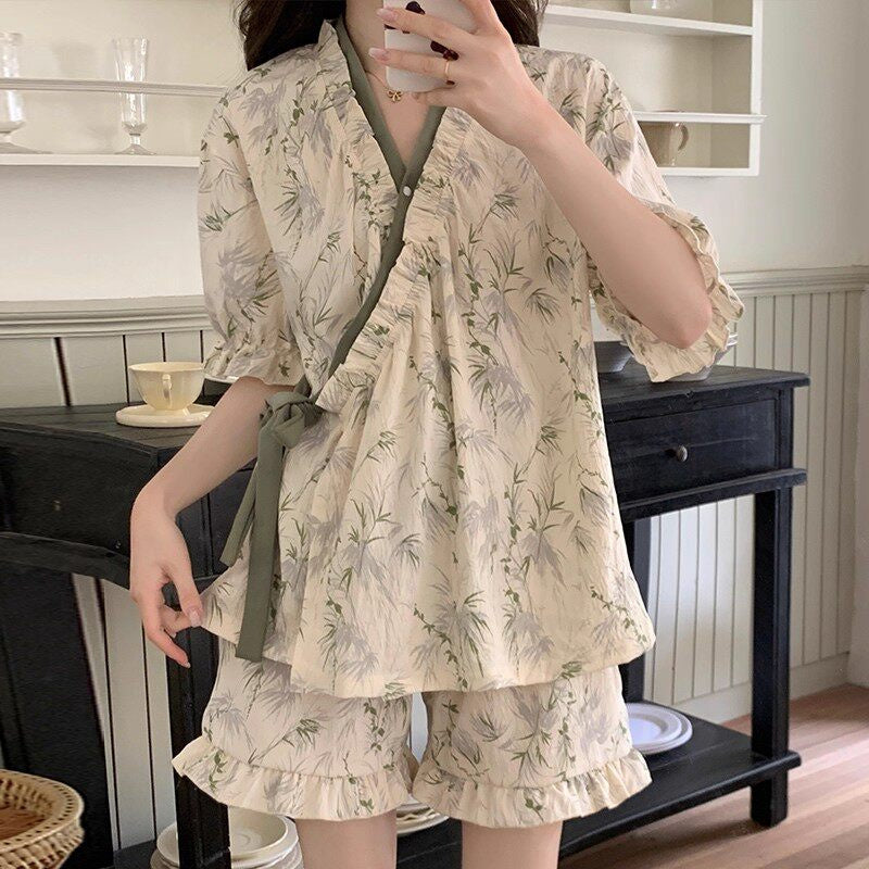 Chinese Tie-Front Pajama Set