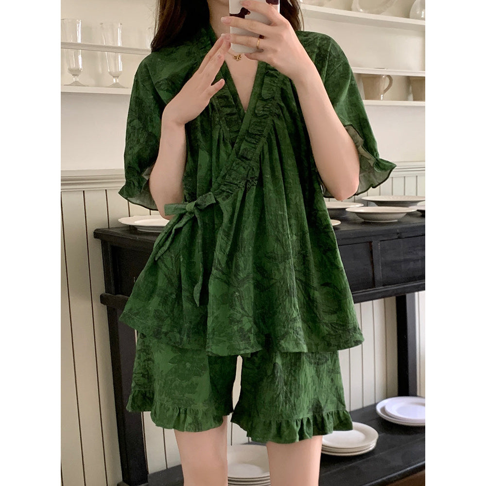 Chinese Tie-Front Pajama Set