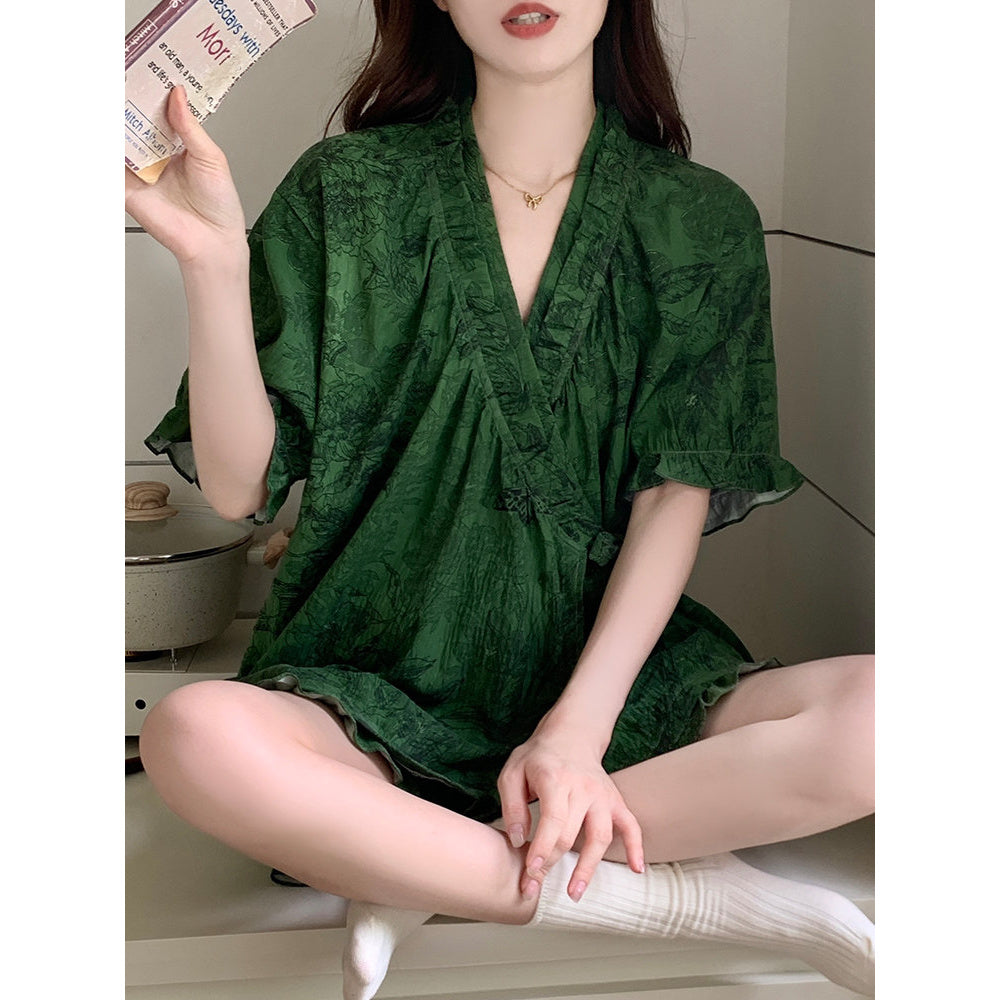 Chinese Tie-Front Pajama Set
