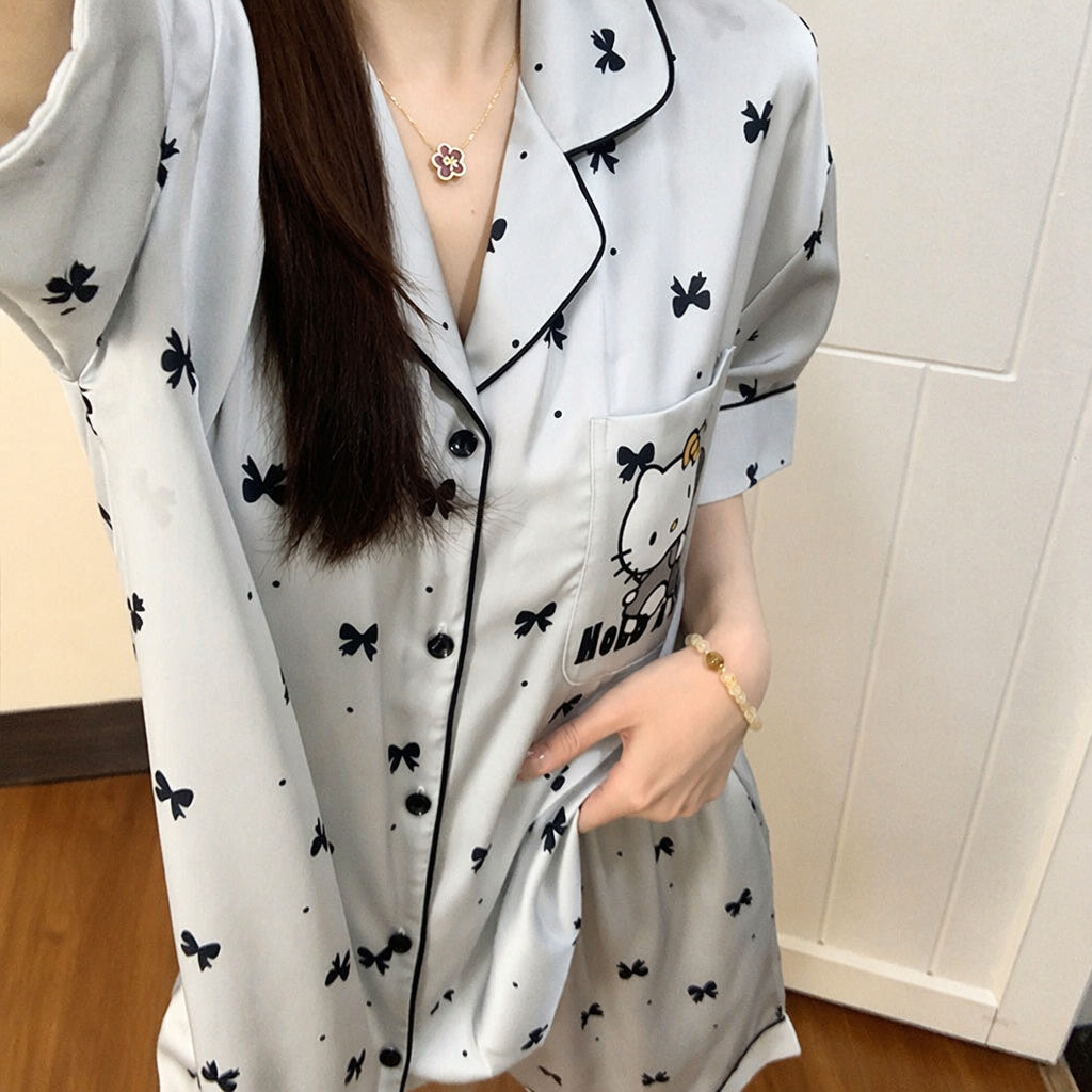 Ice Silk Pajama Set With Bra