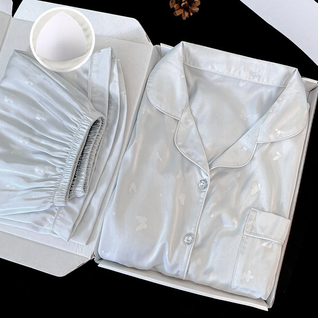Ice Silk Pajama Set With Bra