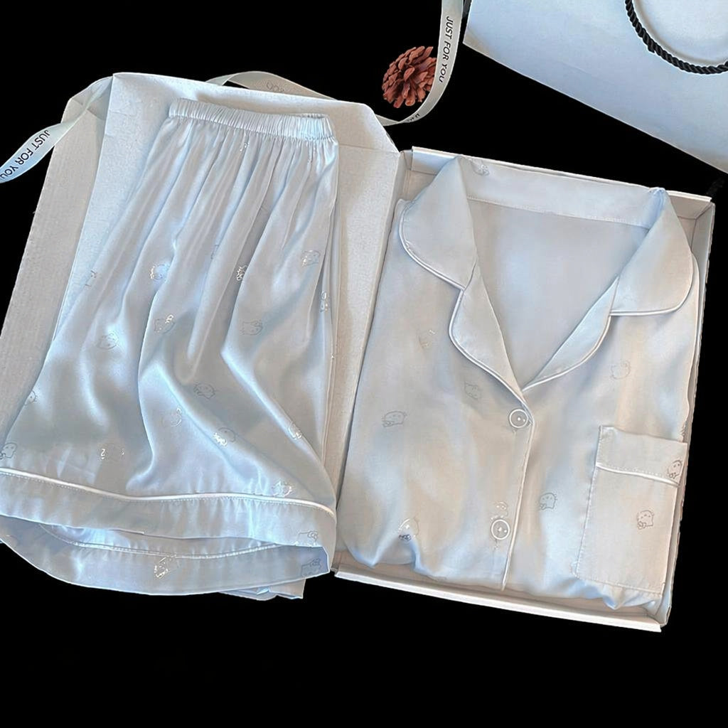 Ice Silk Pajama Set With Bra