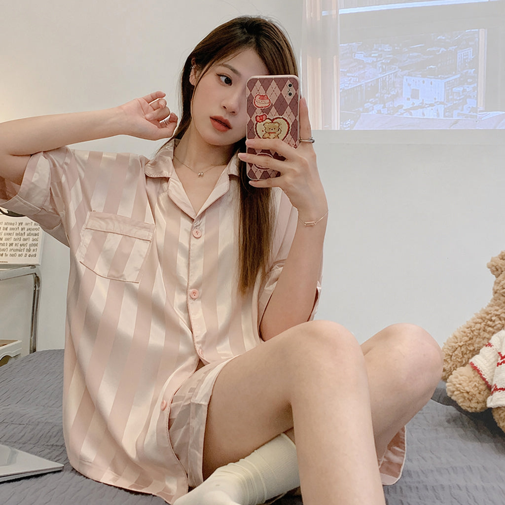 Ice Silk Pajama Set With Bra