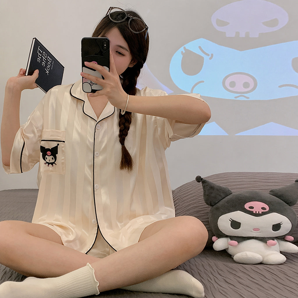 Ice Silk Pajama Set With Bra