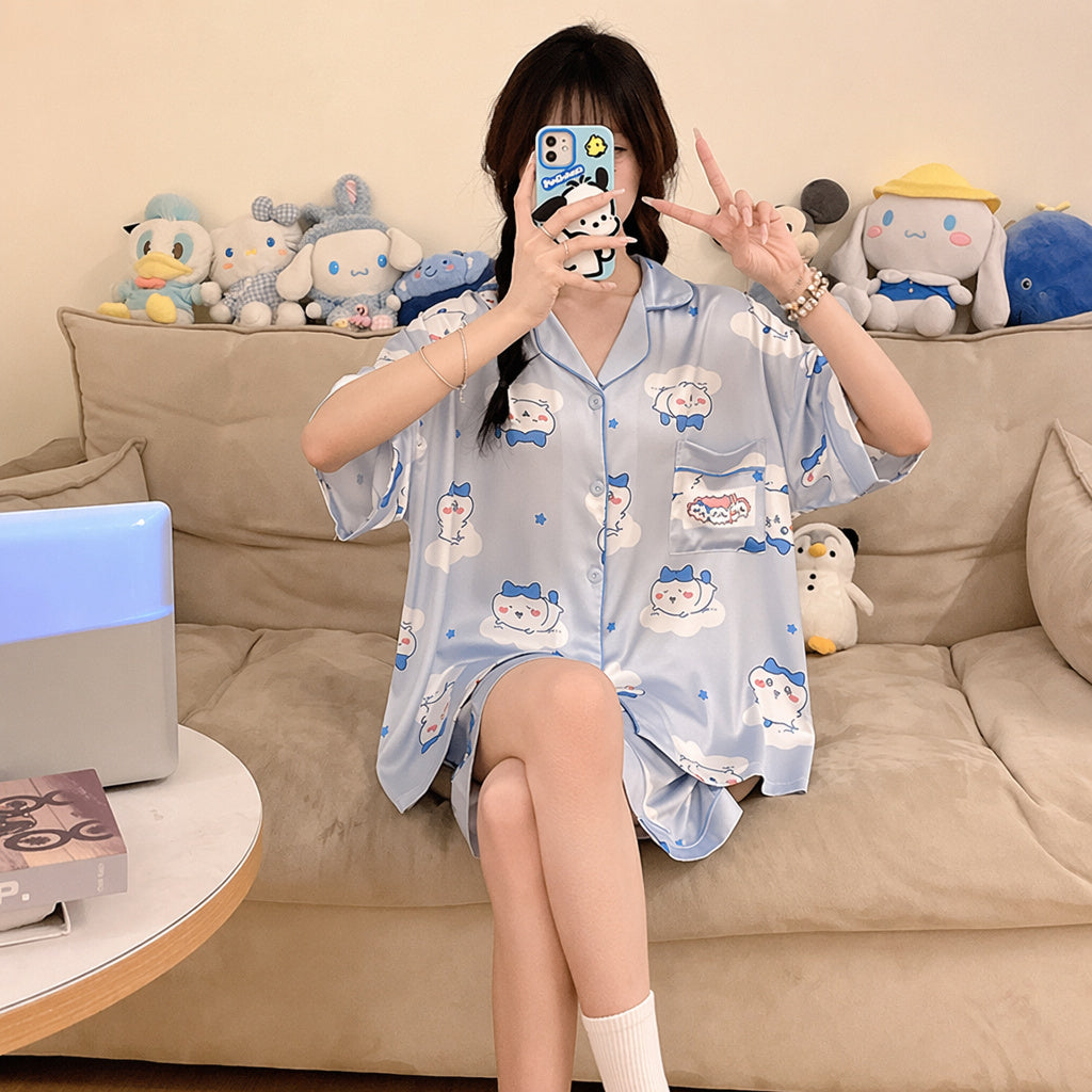 Ice Silk Pajama Set With Bra