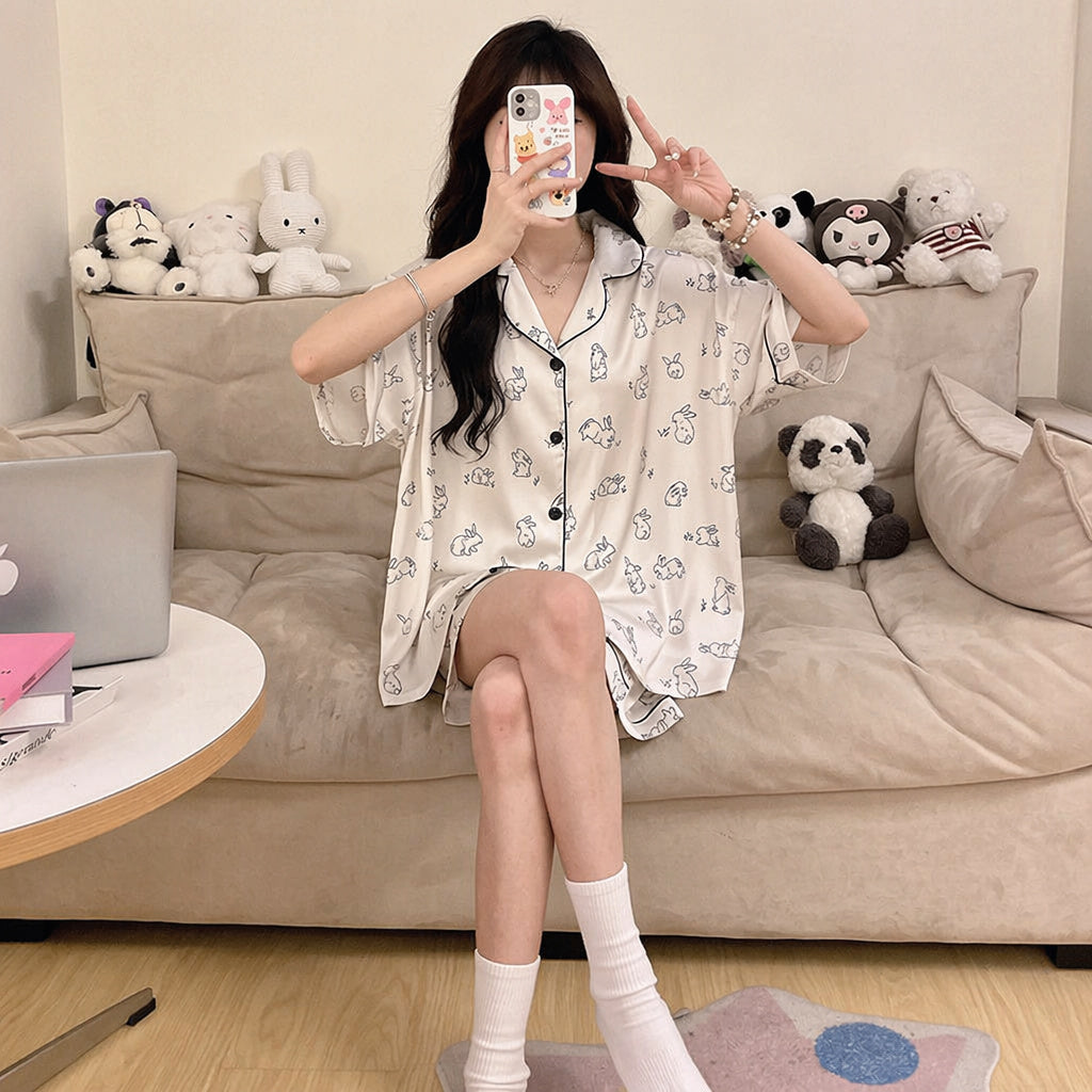 Ice Silk Pajama Set With Bra