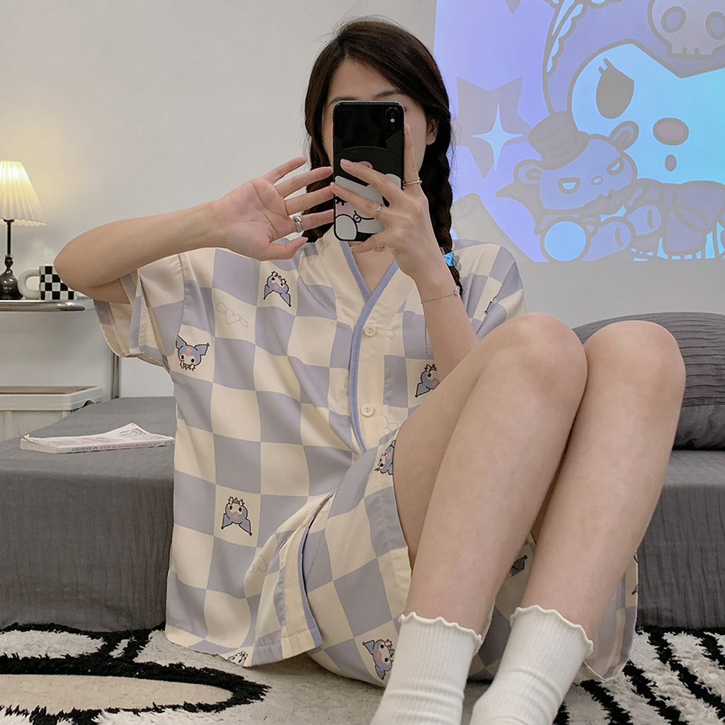 Ice Silk Pajama Set With Bra