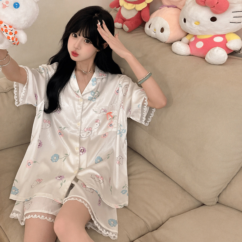 Ice Silk Pajama Set With Bra