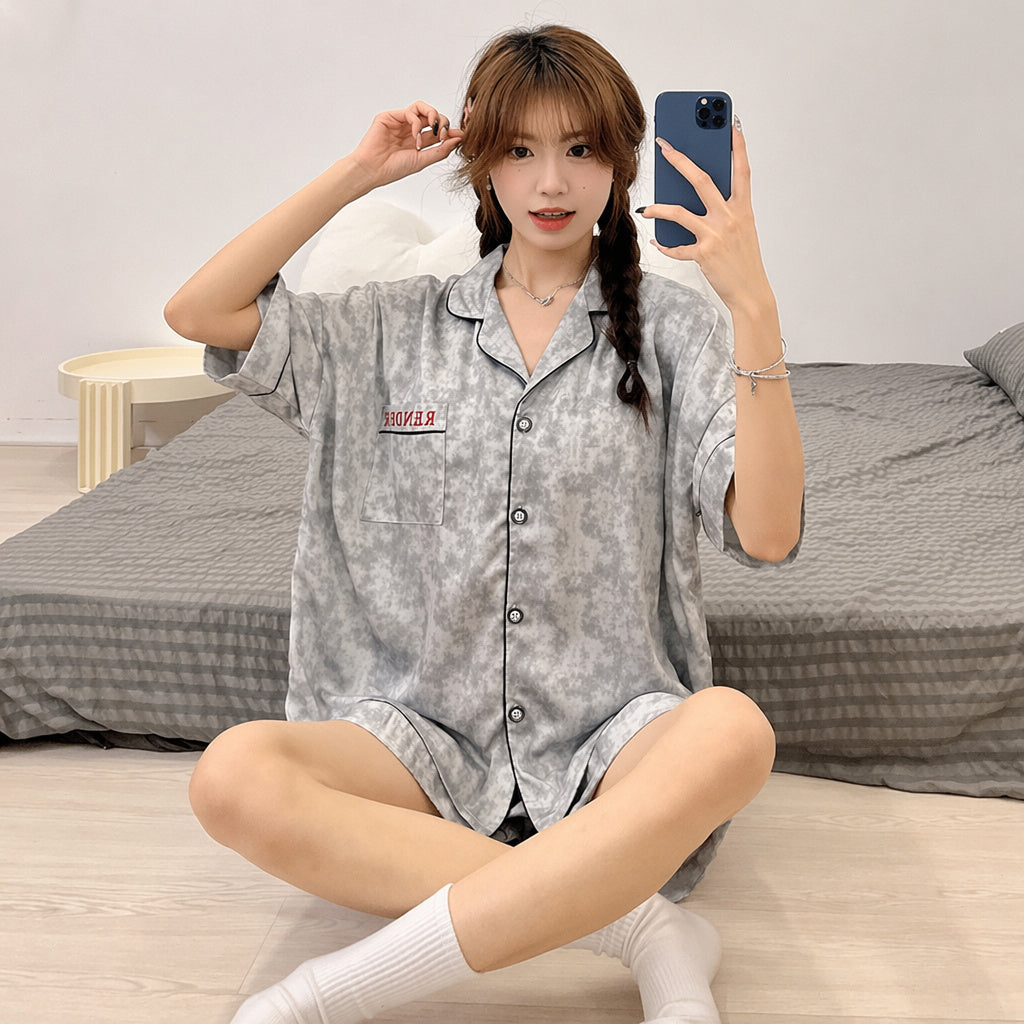 Ice Silk Pajama Set With Bra