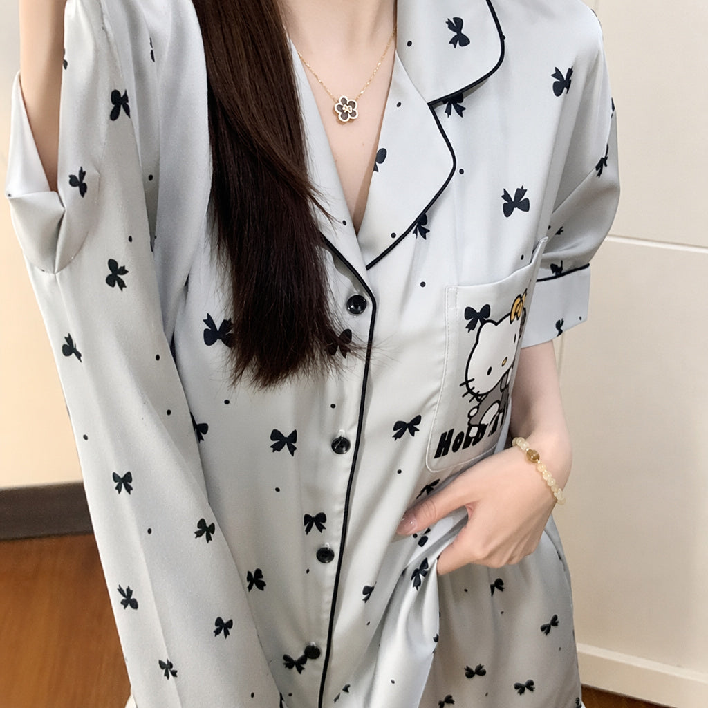 Ice Silk Pajama Set With Bra