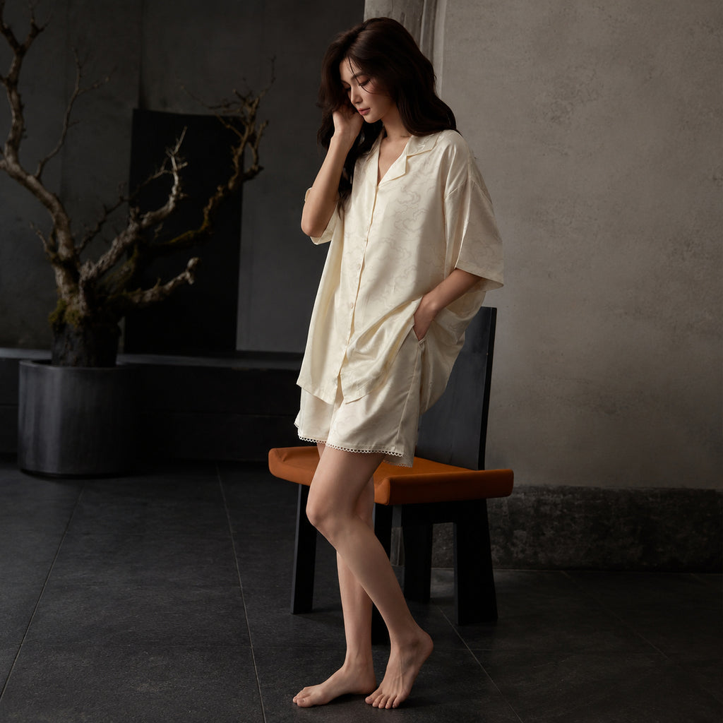Cooling Jacquard Button-Down Pajama Set