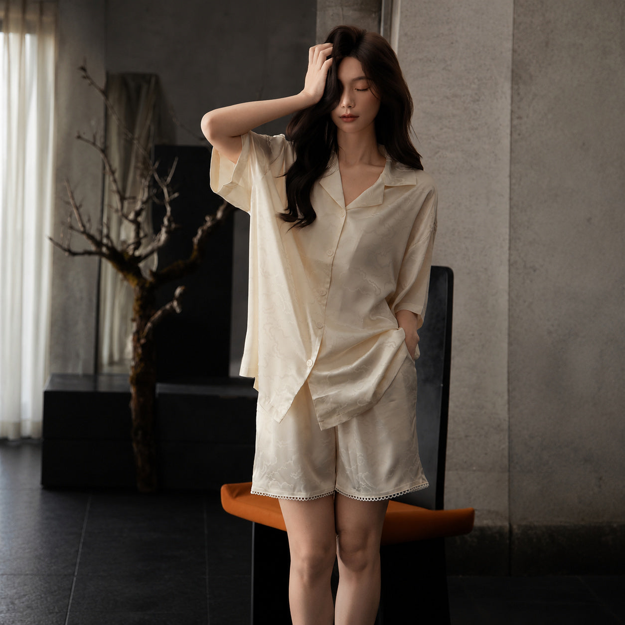 Cooling Jacquard Button-Down Pajama Set