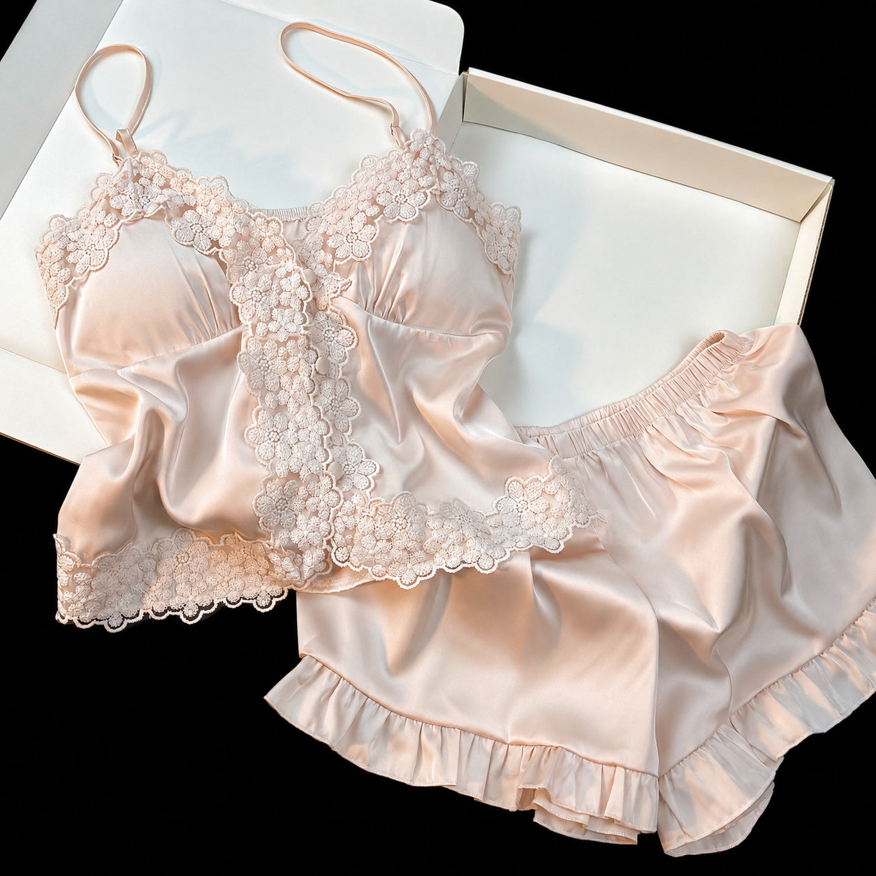 Satin Lace Cami Short Set