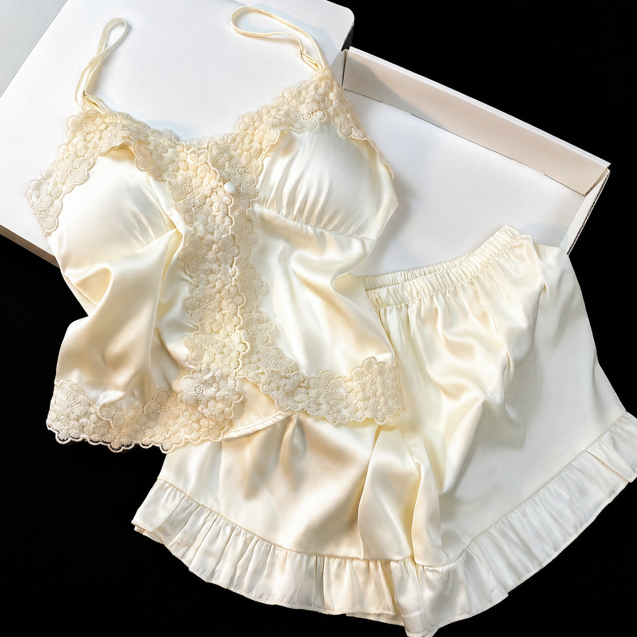 Satin Lace Cami Short Set